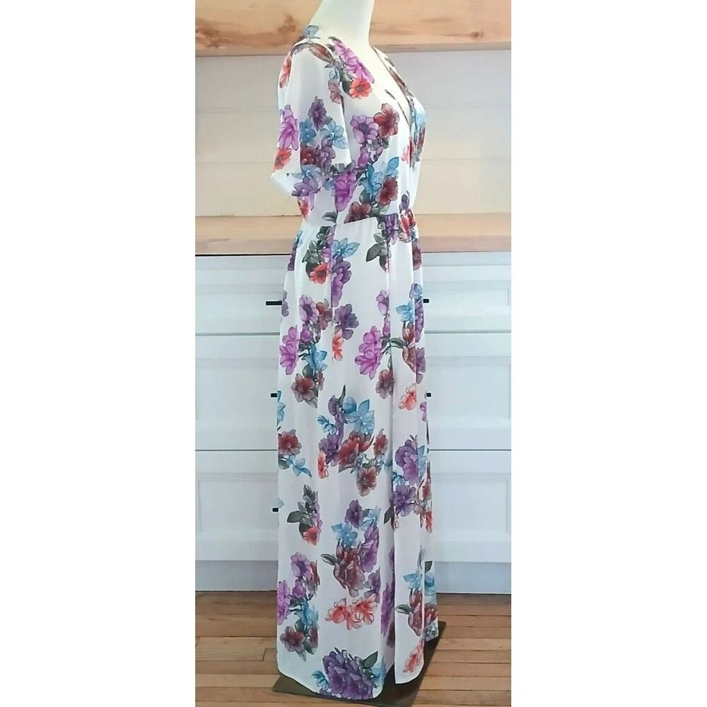 Crystal Sky Maxi Dress Two Front Slits Cutout Back Beachy Boho Juniors Size 5 - Picture 3 of 15